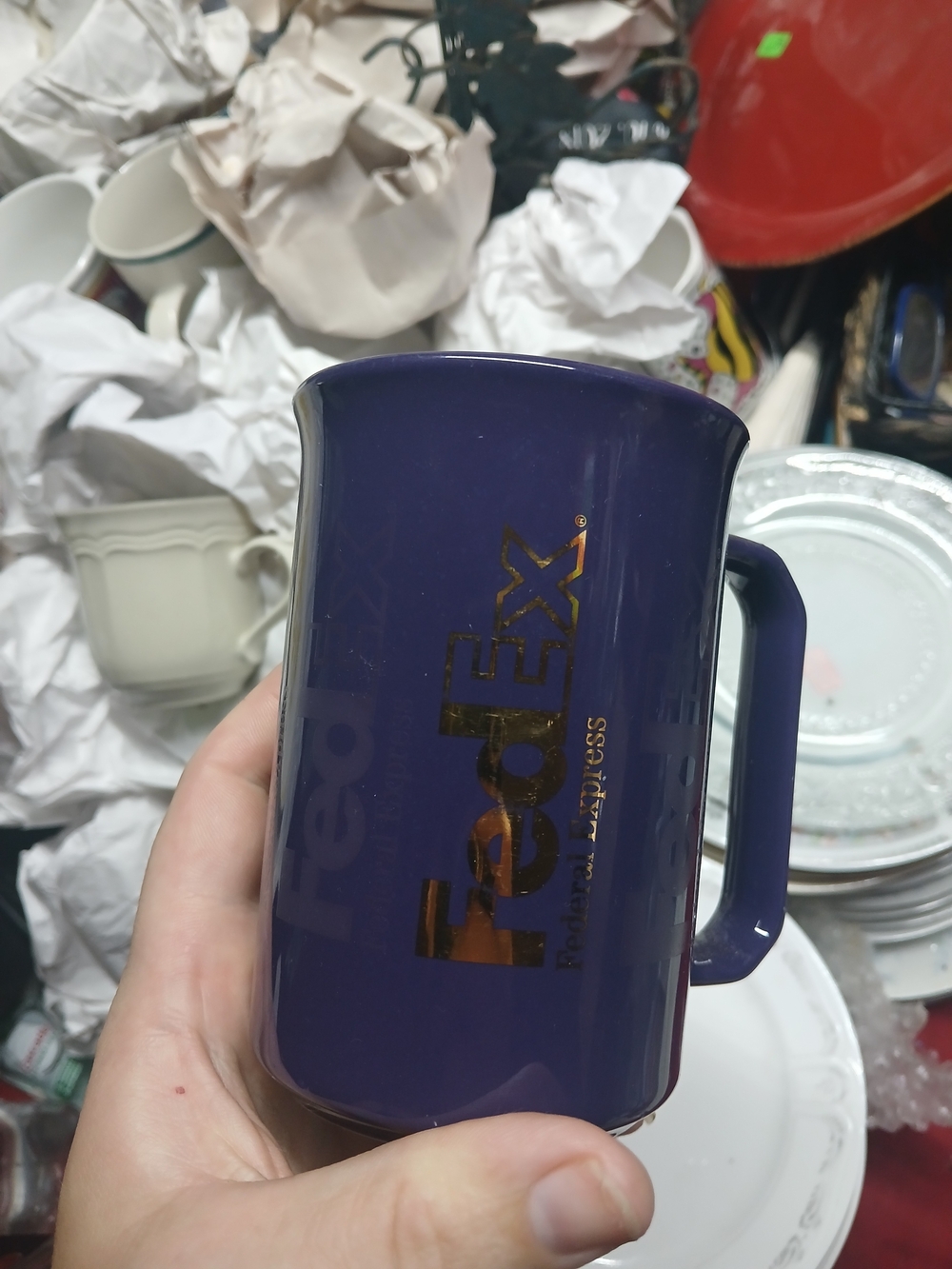 Purple & gold fedex mug made in England